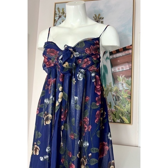 Victoria's Secret Gold Label Navy Blue Floral Long Sheer Nightgown Slip Medium - Picture 2 of 6